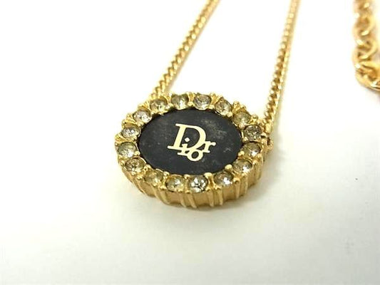 ChristianDior クリスチャンディオール ネックレス ロゴ - ゴールド ブラック メタル レディース ラインストーン