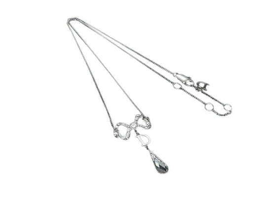 ChristianDior クリスチャンディオール ネックレス リボン - シルバー メタル レディース ラインストーン 美品