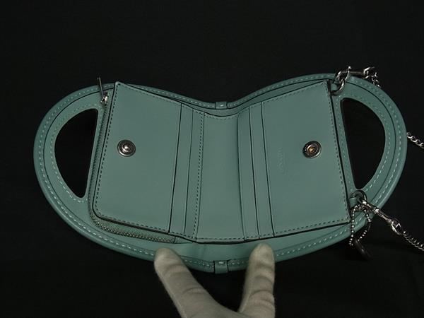 COACH コーチ チェーンウォレット トップハンドル CT879 グリーン レザー レディース シルバー金具 新古未使用展示品
