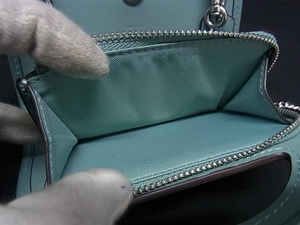 COACH コーチ チェーンウォレット トップハンドル CT879 グリーン レザー レディース シルバー金具 新古未使用展示品