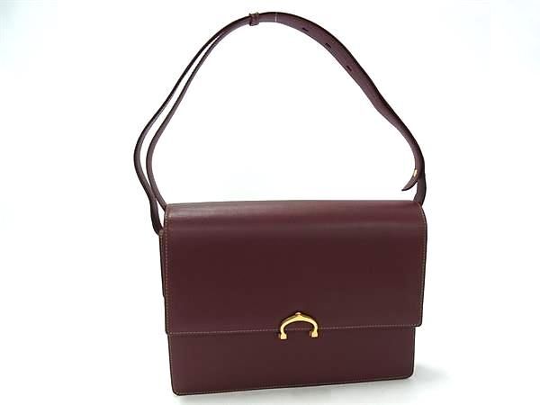 Cartier カルティエ ハンドバッグ マストライン ショルダーバッグ ボルドー系 レザー レディース ゴールド金具