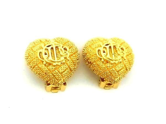 Christian Dior クリスチャン ディオール イヤーアクセサリー クリップ式 ハートイヤリング ゴールド メタル レディース ヴィンテージ 美品