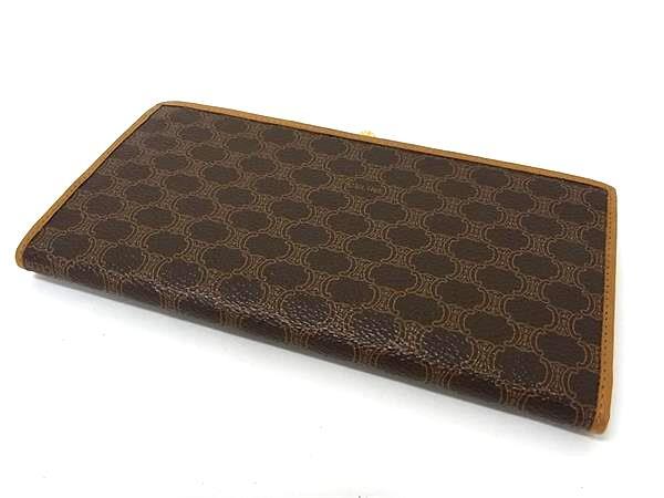 CELINE セリーヌ 財布 マカダム がま口 長財布 ブラウン系 PVC レザー レディース ゴールド金具 美品