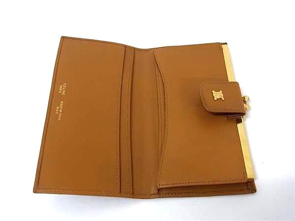 CELINE セリーヌ 財布 マカダム がま口 長財布 ブラウン系 PVC レザー レディース ゴールド金具 美品