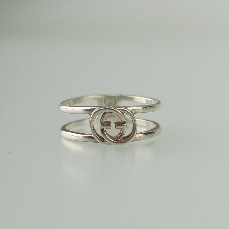 GUCCI グッチ 指輪 インターロッキングG スリム オープン バンド リング 298036 シルバー Ag925 レディース