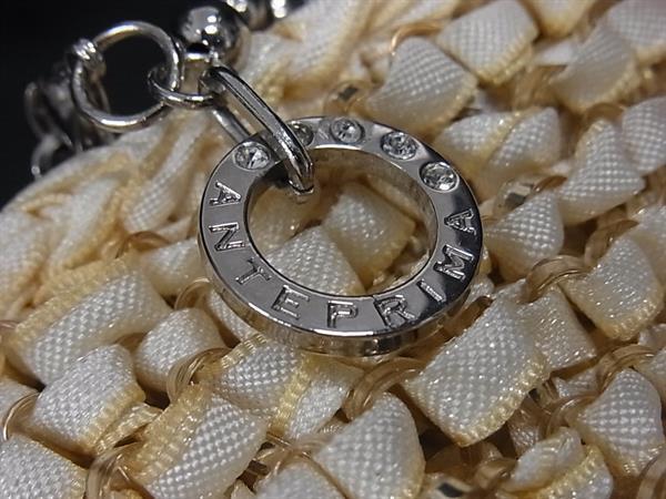 ANTEPRIMA アンテプリマ ハンドバッグ がま口 バッグ ライトベージュ系 PVCワイヤー サテン レディース パーティーバッグ リボン フラワー 花 シルバー金具 美品