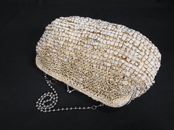 ANTEPRIMA アンテプリマ ハンドバッグ がま口 バッグ ライトベージュ系 PVCワイヤー サテン レディース パーティーバッグ リボン フラワー 花 シルバー金具 美品