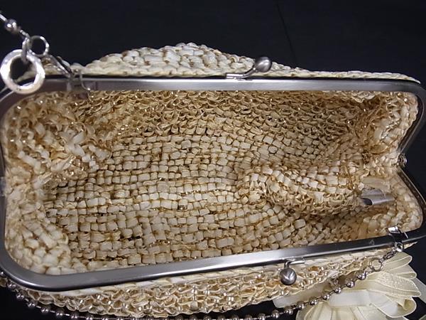 ANTEPRIMA アンテプリマ ハンドバッグ がま口 バッグ ライトベージュ系 PVCワイヤー サテン レディース パーティーバッグ リボン フラワー 花 シルバー金具 美品