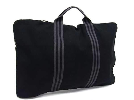 HERMES エルメス ビジネスバッグ フールトゥ ポルトドキュマン ブラック系 キャンバス ユニセックス ブリーフケース シルバー金具 美品