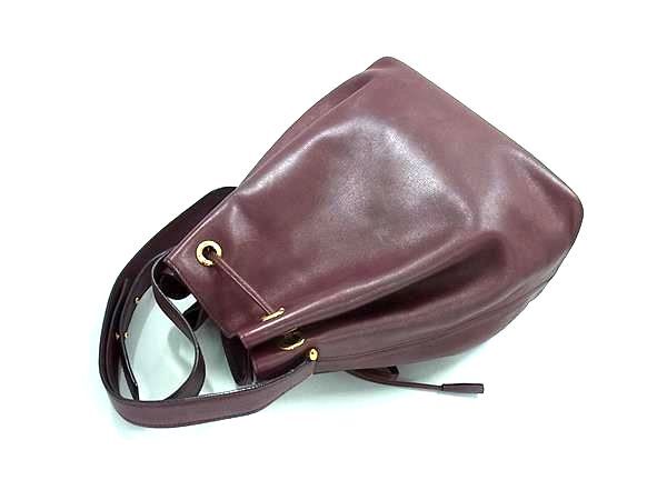 Cartier カルティエ バッグ マストライン 巾着型 ショルダーバッグ ボルドー系 レザー レディース