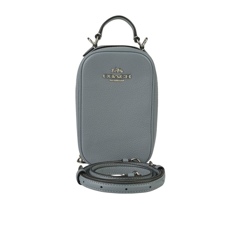 COACH コーチ ショルダーバッグ エヴァ フォーン クロスボディ CB854 ブルーグレー レザー レディース シルバー金具 超美品