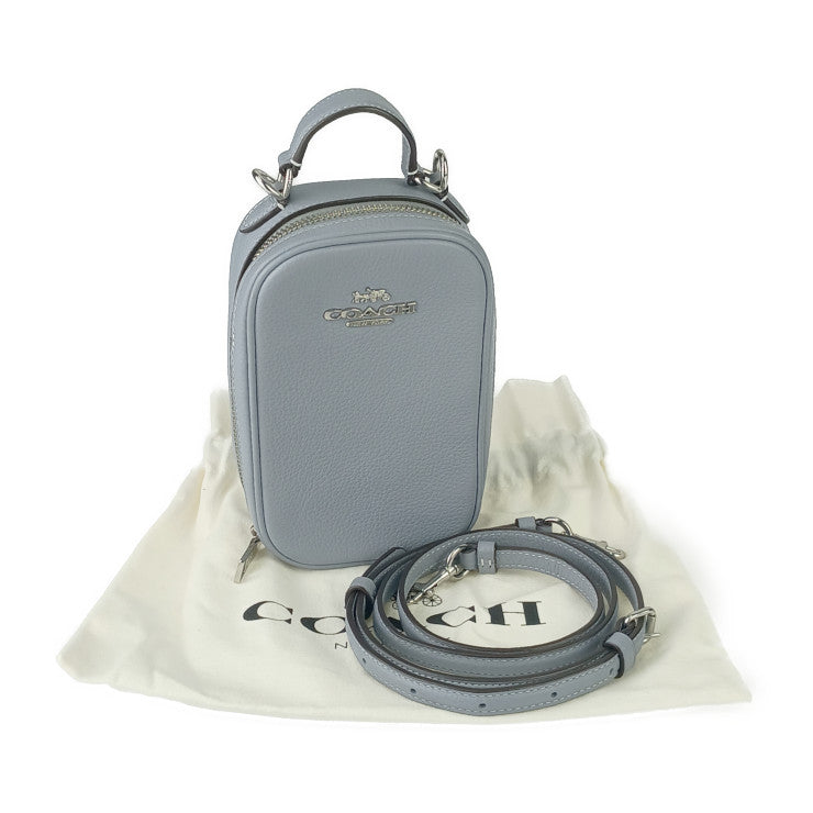 COACH コーチ ショルダーバッグ エヴァ フォーン クロスボディ CB854 ブルーグレー レザー レディース シルバー金具 超美品