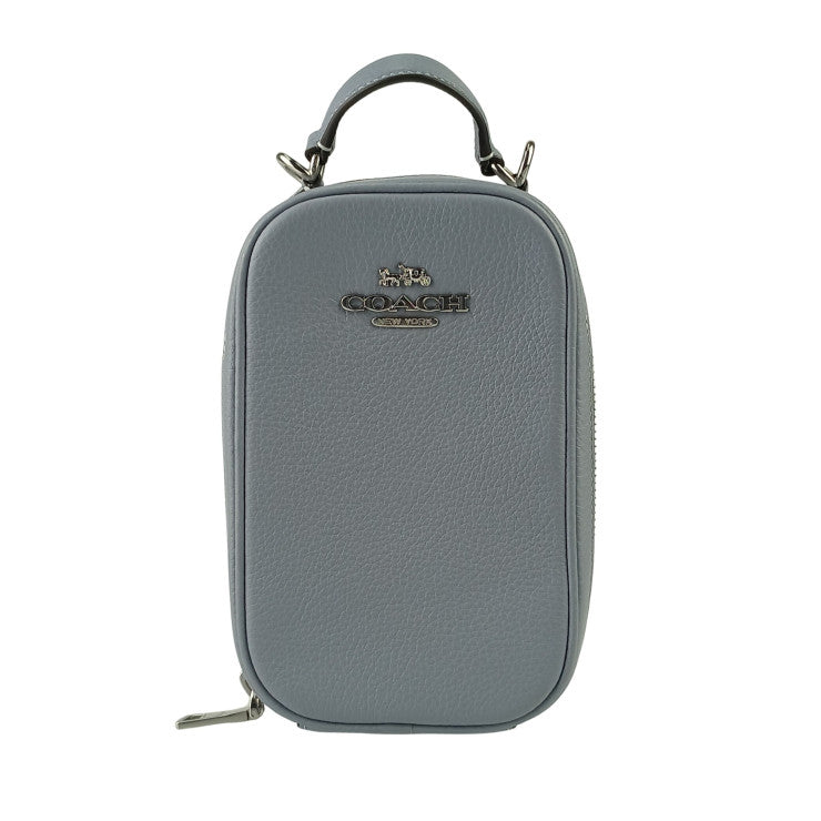 COACH コーチ ショルダーバッグ エヴァ フォーン クロスボディ CB854 ブルーグレー レザー レディース シルバー金具 超美品