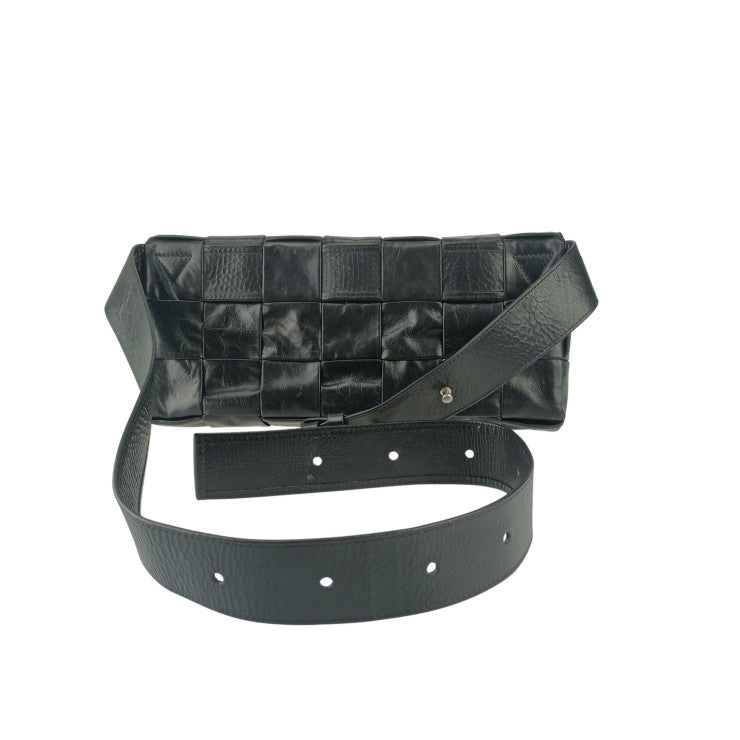 BOTTEGA VENETA ボッテガヴェネタ ウエストバッグ マキシイントレチャート ザ・ストレッチ カセット ベルトバッグ 629067 ブラック カーフ ユニセックス シルバー金具 美品