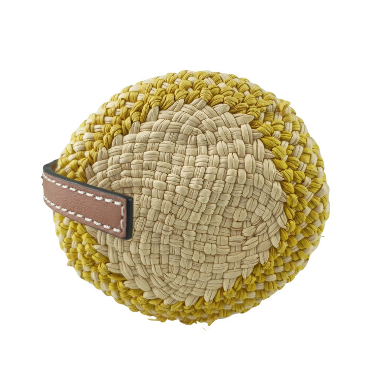 LOEWE ロエベ ショルダーバッグ アナグラム シリンダーポケットショルダーバッグ C630P71X01 イエロー ブラウン ラフィア レザー レディース シルバー金具