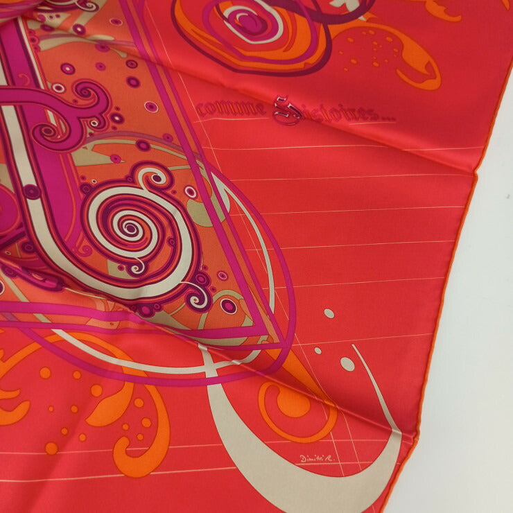 HERMES エルメス スカーフ カレ90 COMME HISTOIRES レッド系 シルク レディース 超美品