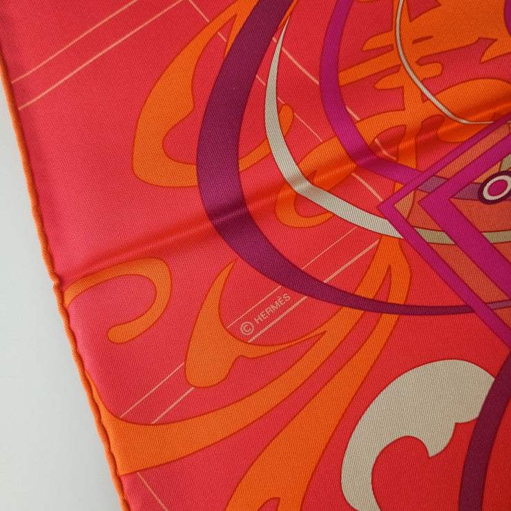 HERMES エルメス スカーフ カレ90 COMME HISTOIRES レッド系 シルク レディース 超美品