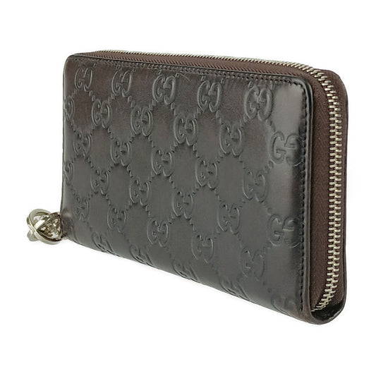 GUCCI グッチ 長財布 グッチシマ ジップアラウンドウォレット 233025 ダークブラウン シルバー金具 レザー ユニセックス ラウンドファスナー