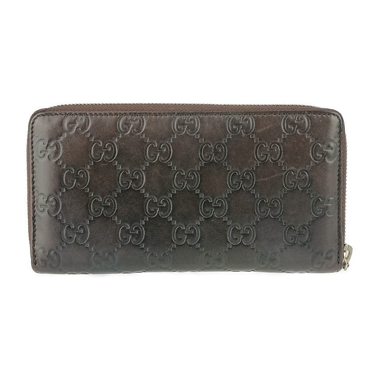 GUCCI グッチ 長財布 グッチシマ ジップアラウンドウォレット 233025 ダークブラウン シルバー金具 レザー ユニセックス ラウンドファスナー
