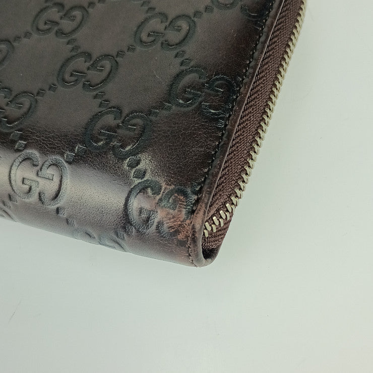 GUCCI グッチ 長財布 グッチシマ ジップアラウンドウォレット 233025 ダークブラウン シルバー金具 レザー ユニセックス ラウンドファスナー