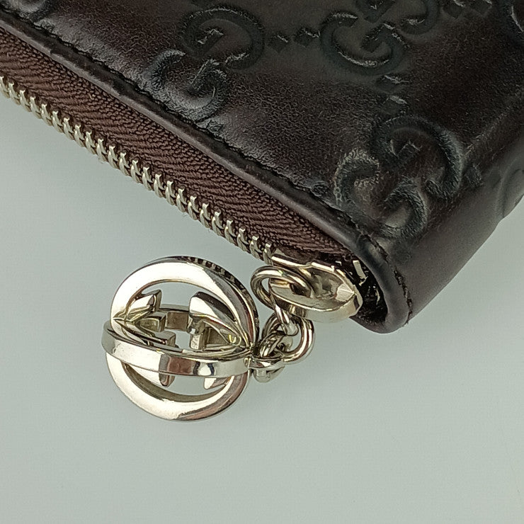 GUCCI グッチ 長財布 グッチシマ ジップアラウンドウォレット 233025 ダークブラウン シルバー金具 レザー ユニセックス ラウンドファスナー