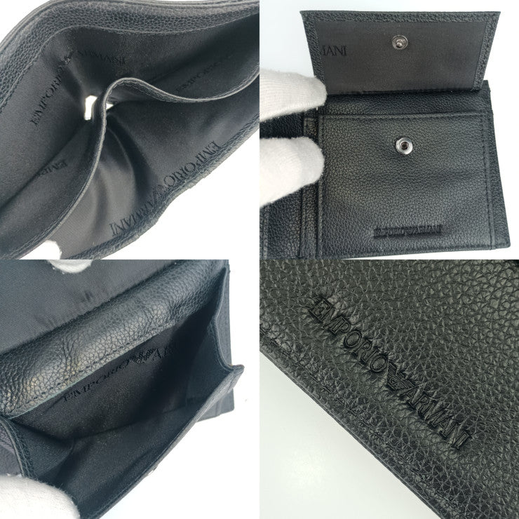 超美品 EMPORIO ARMANI エンポリオ アルマーニ 財布 二つ折り財布 EM001580 AF13788 ブラック レザー メンズ
