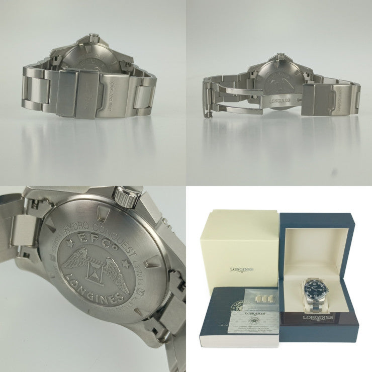 超美品 LONGINES ロンジン 腕時計 ハイドロコンクエスト L3.781.4.56.6 シルバー ブラック文字盤 ステンレス メンズ 自動巻 30気圧防水