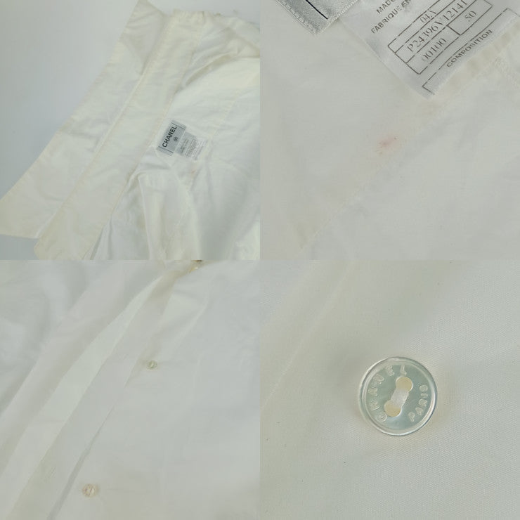 CHANEL シャネル ブラウス ココマーク パールボタンシャツ P24396V12141 ホワイト コットン100％ レディース トップス 長袖シャツ #50