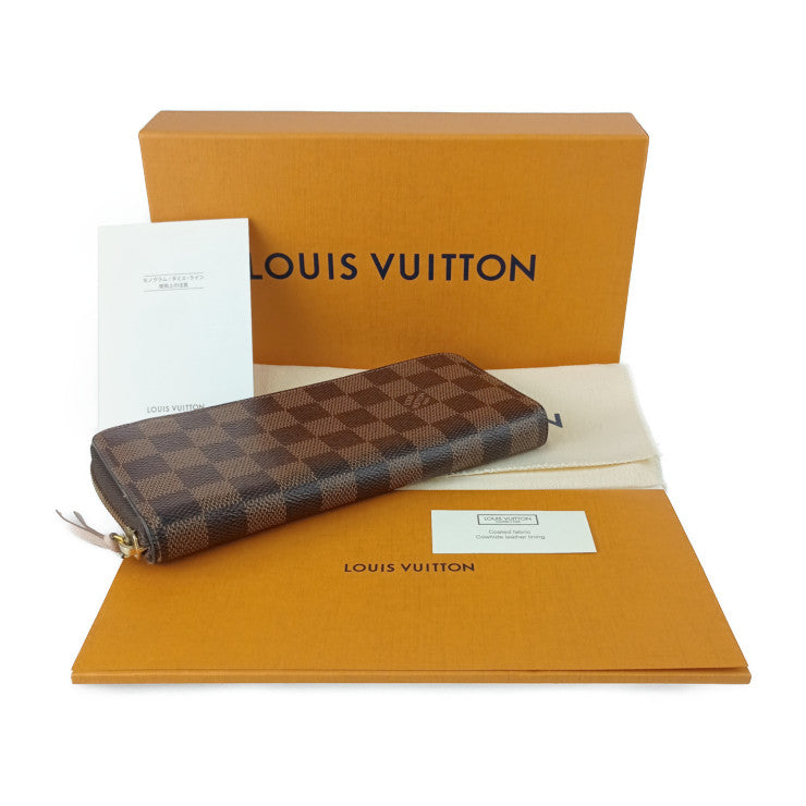 LOUIS VUITTON ルイ ヴィトン 長財布 ダミエ ポルトフォイユ・クレマンス N41626 エベヌ ローズ・バレリーヌ PVC レザー レディース ラウンドファスナー ゴールド金具