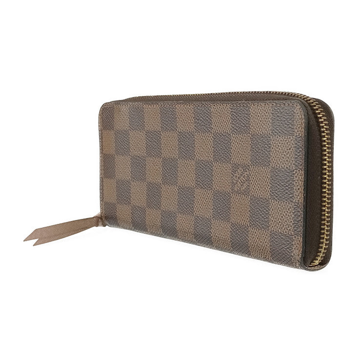 LOUIS VUITTON ルイ ヴィトン 長財布 ダミエ ポルトフォイユ・クレマンス N41626 エベヌ ローズ・バレリーヌ PVC レザー レディース ラウンドファスナー ゴールド金具