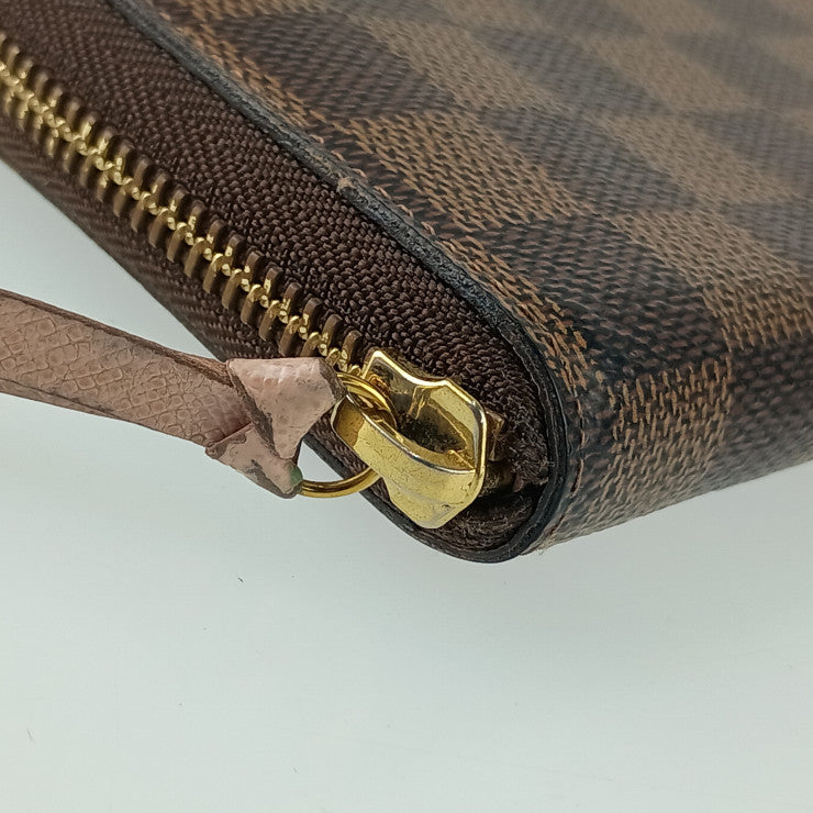 LOUIS VUITTON ルイ ヴィトン 長財布 ダミエ ポルトフォイユ・クレマンス N41626 エベヌ ローズ・バレリーヌ PVC レザー レディース ラウンドファスナー ゴールド金具