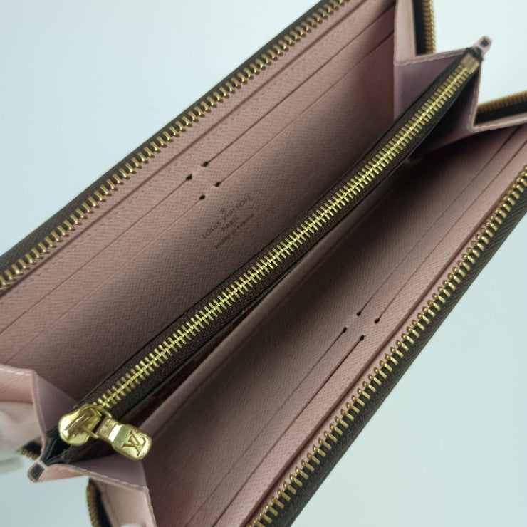 LOUIS VUITTON ルイ ヴィトン 長財布 ダミエ ポルトフォイユ・クレマンス N41626 エベヌ ローズ・バレリーヌ PVC レザー レディース ラウンドファスナー ゴールド金具