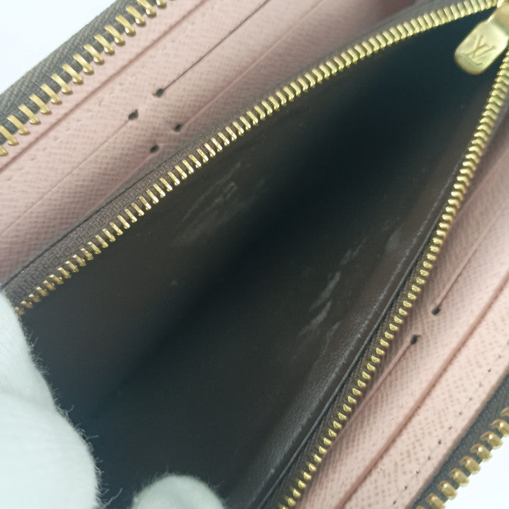 LOUIS VUITTON ルイ ヴィトン 長財布 ダミエ ポルトフォイユ・クレマンス N41626 エベヌ ローズ・バレリーヌ PVC レザー レディース ラウンドファスナー ゴールド金具