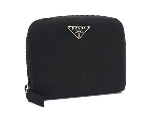 PRADA プラダ 財布 トライアングルロゴ M605A ブラック テスートナイロン ユニセックス 二つ折り 三角ロゴマーク シルバー金具