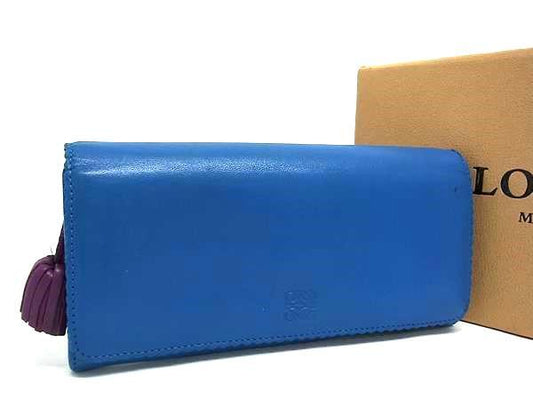 LOEWE ロエベ 財布 アナグラム - ブルー レザー レディース 二つ折り長財布 タッセル フリンジ