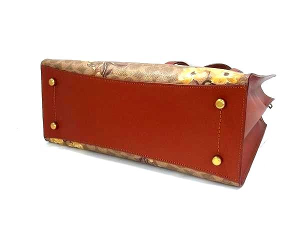 COACH コーチ ハンドバッグ シグネチャー 54650 ベージュ ブラウン PVC レザー レディース 花柄 2WAY 超美品
