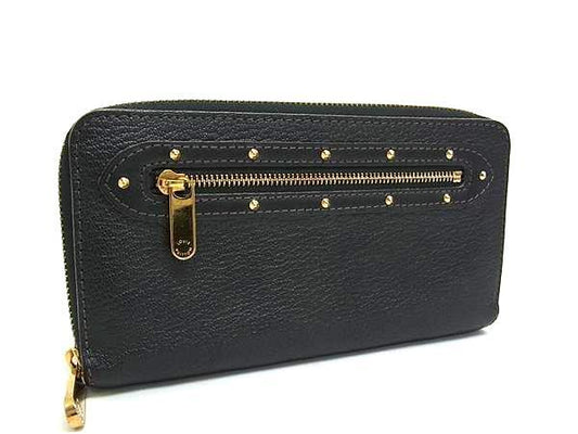 LOUIS VUITTON ルイヴィトン 財布 スハリ ジッピーウォレット M93029 ブラック レザー ユニセックス ラウンドファスナー 長財布 スタッズ ゴールド金具 美品
