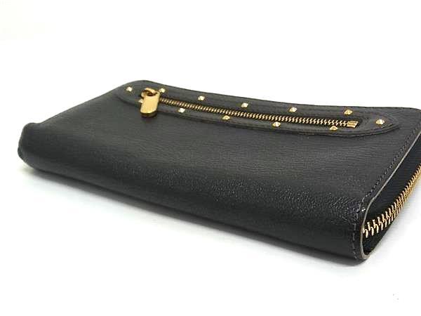 LOUIS VUITTON ルイヴィトン 財布 スハリ ジッピーウォレット M93029 ブラック レザー ユニセックス ラウンドファスナー 長財布 スタッズ ゴールド金具 美品