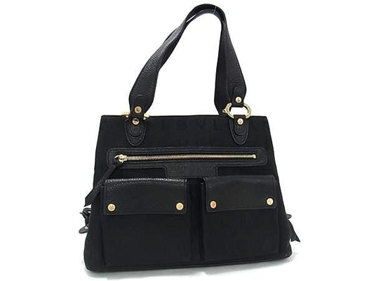 BVLGARI ブルガリ ハンドバッグ ロゴマニア - ブラック キャンバス レディース ゴールド金具 美品