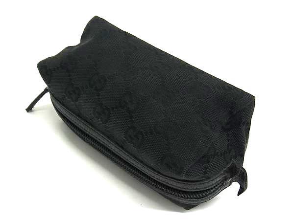 GUCCI グッチ ポーチ マルチポーチ 29596 ブラック GGキャンバス×レザー ユニセックス メイクポーチ