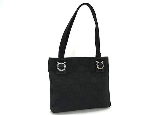 Salvatore Ferragamo サルヴァトーレ フェラガモ トートバッグ ガンチーニ ショルダートート 21 5757 ブラック キャンバス×レザー レディース 超美品