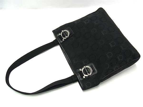 Salvatore Ferragamo サルヴァトーレ フェラガモ トートバッグ ガンチーニ ショルダートート 21 5757 ブラック キャンバス×レザー レディース 超美品