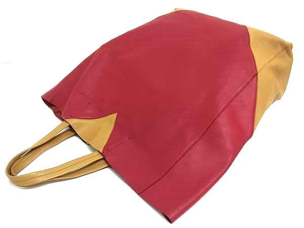 CELINE セリーヌ トートバッグ CABAS カバス 16440 レッド系×ベージュ系 レザー レディース バイカラー 美品