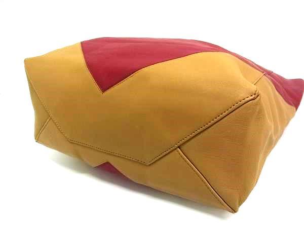 CELINE セリーヌ トートバッグ CABAS カバス 16440 レッド系×ベージュ系 レザー レディース バイカラー 美品