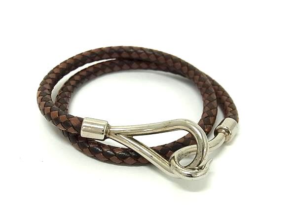 HERMES エルメス チョーカー ジャンボ - ブラック系×ブラウン系 レザー ユニセックス 編み込み シルバー金具