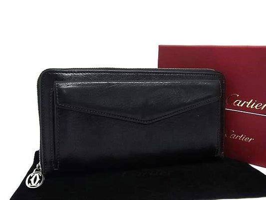 Cartier カルティエ 財布 マストライン ラウンドファスナー 長財布 L3001170 ブラック レザー レディース シルバー金具