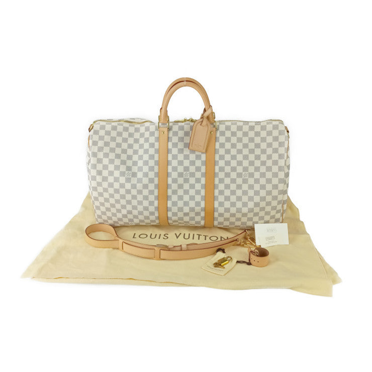 LOUIS VUITTON ルイヴィトン ボストンバッグ ダミエ アズール キーポル バンドリエール 55 N41429 ホワイト系 PVC レザー ユニセックス 2WAY ショルダーバッグ 超美品