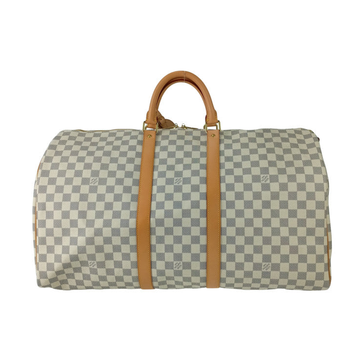 LOUIS VUITTON ルイヴィトン ボストンバッグ ダミエ アズール キーポル バンドリエール 55 N41429 ホワイト系 PVC レザー ユニセックス 2WAY ショルダーバッグ 超美品