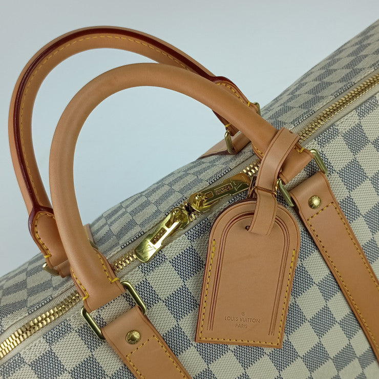 LOUIS VUITTON ルイヴィトン ボストンバッグ ダミエ アズール キーポル バンドリエール 55 N41429 ホワイト系 PVC レザー ユニセックス 2WAY ショルダーバッグ 超美品