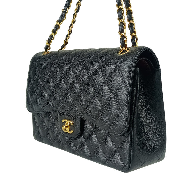 CHANEL シャネル ショルダーバッグ クラシック ラージ ハンドバッグ デカマトラッセ 30 A58600 ブラック キャビアスキン レディース 二重蓋 ゴールド金具 超美品